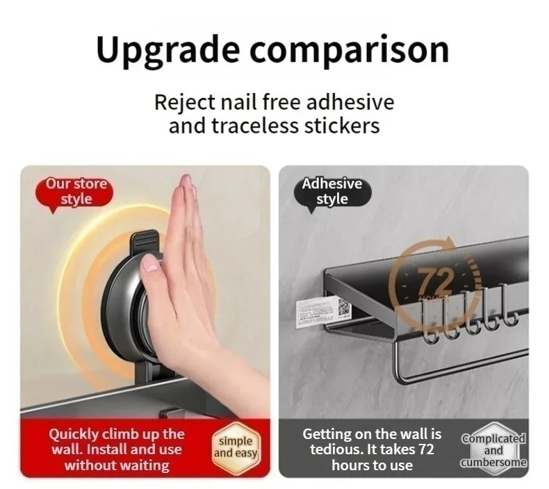Suction-Cup Bathroom Shelf – Gray