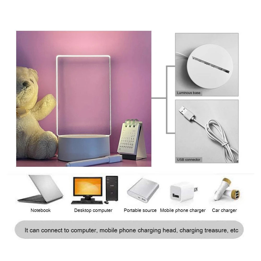 LED Acrylic Message Board – USB-Powered Warm White Light