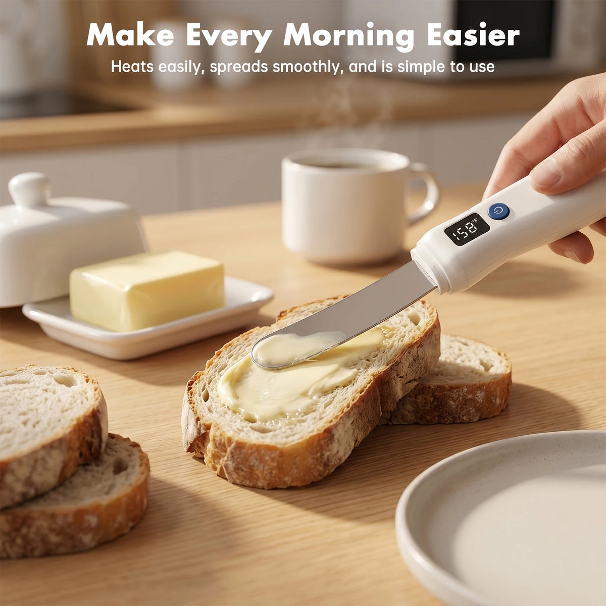 USB Rechargeable Heated Butter Knife – Electric Spreader for Cold Butter, Cheese & Chocolate, LED Display, CE Certified