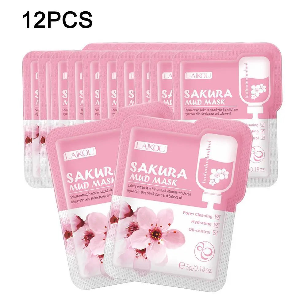 Sakura Clay Mud Face Mask – 12pc Set, Brightening, Deep Cleansing & Hydrating, All Skin Types