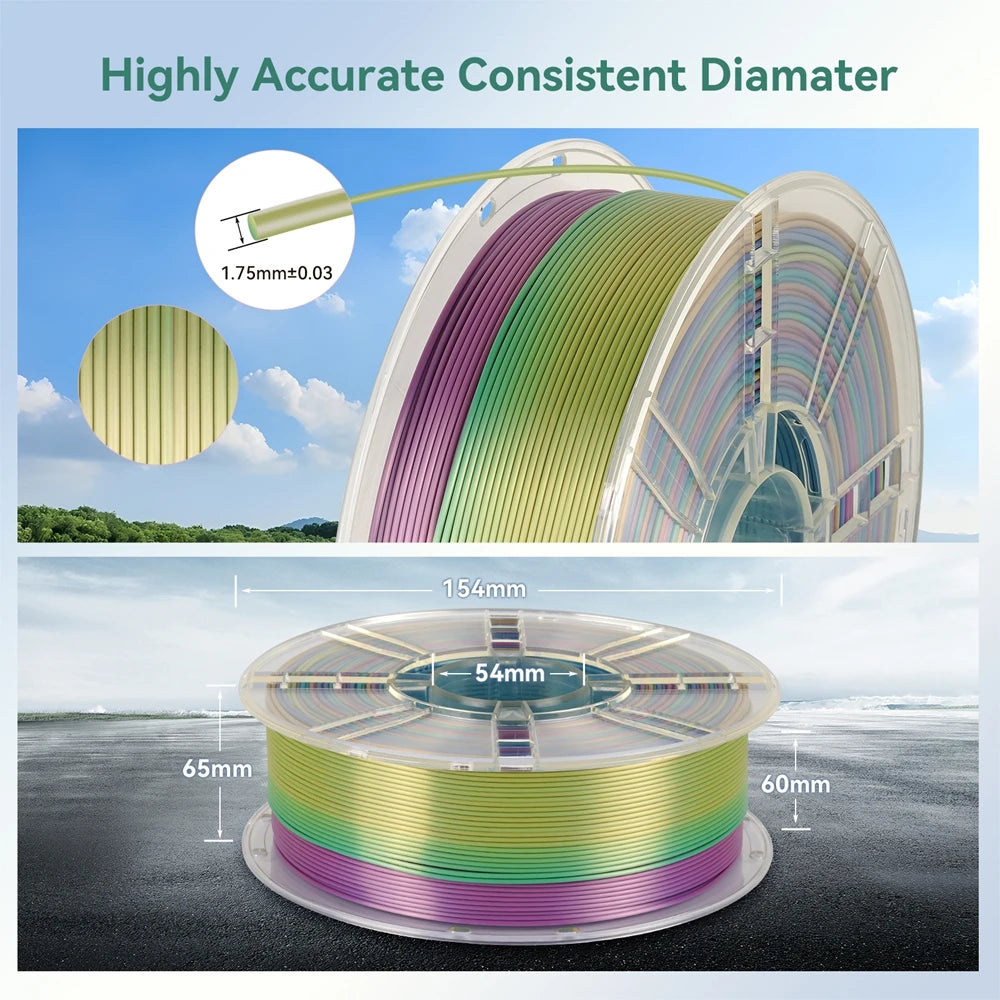 KINGROON Rainbow Silk PLA Filament – 1.75 mm, 2.2 lb (1 kg)