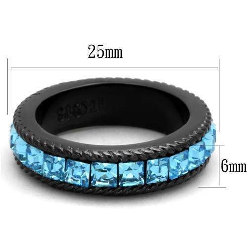 Stainless Steel Ring – IP Black Ion Plating with Sea Blue Crystal – TK1867