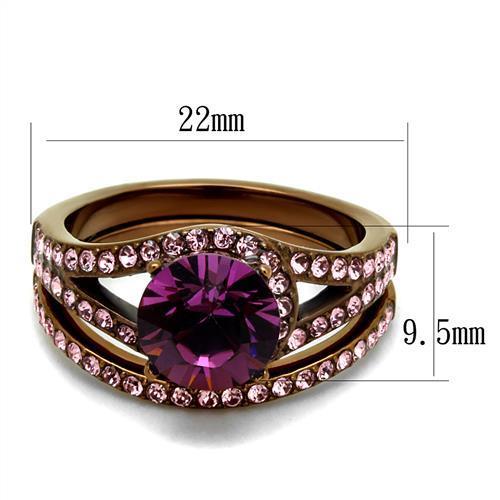 Stainless Steel Ring – IP Coffee Finish with Amethyst Crystal – TK2745