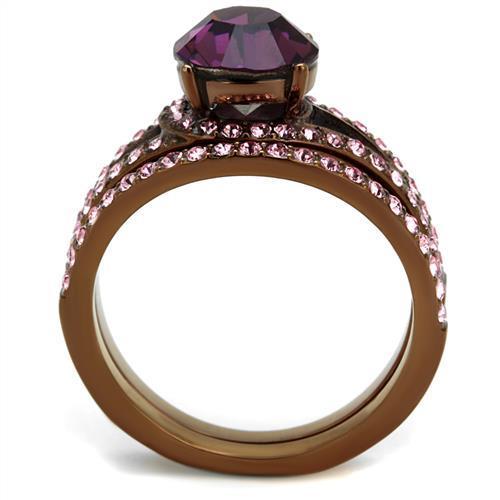 Stainless Steel Ring – IP Coffee Finish with Amethyst Crystal – TK2745