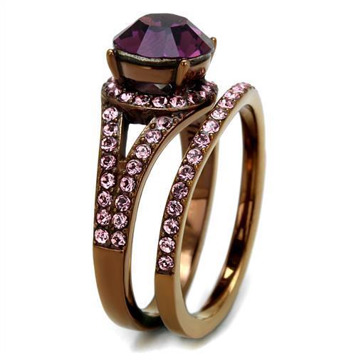 Stainless Steel Ring – IP Coffee Finish with Amethyst Crystal – TK2745