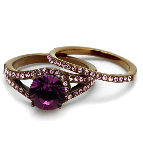 Stainless Steel Ring – IP Coffee Finish with Amethyst Crystal – TK2745