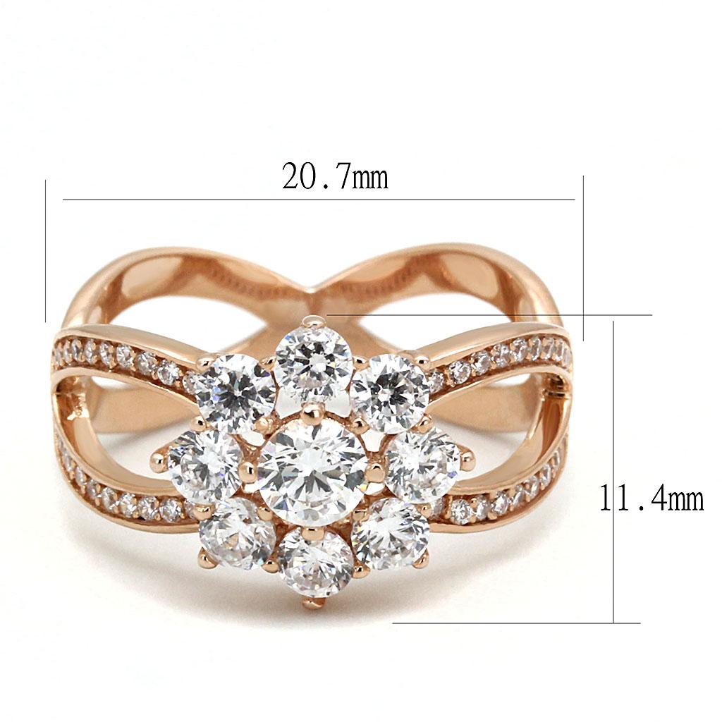 925 Sterling Silver Ring – Rose Gold Finish with Clear AAA CZ – TS586