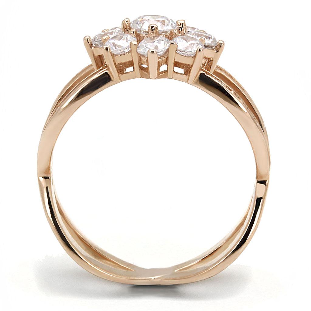 925 Sterling Silver Ring – Rose Gold Finish with Clear AAA CZ – TS586