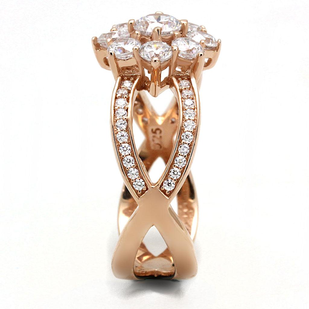 925 Sterling Silver Ring – Rose Gold Finish with Clear AAA CZ – TS586
