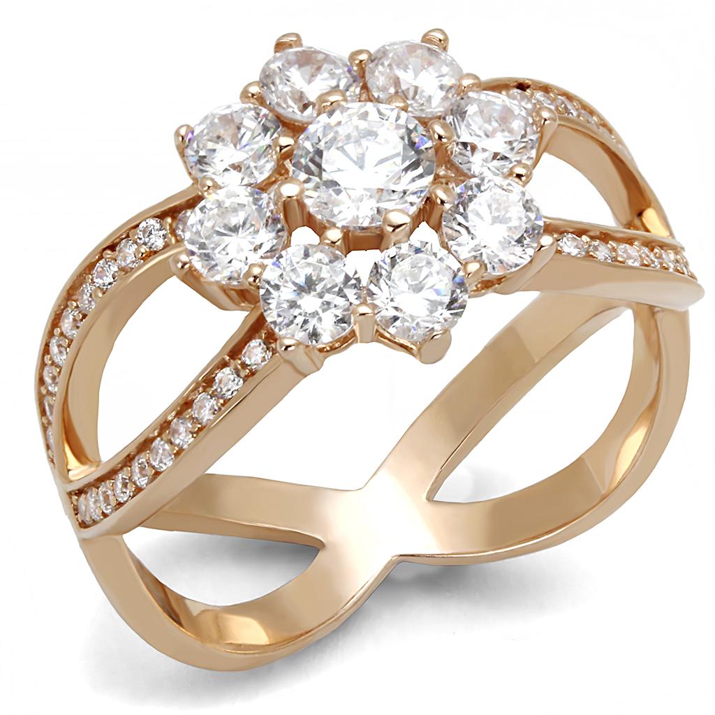 925 Sterling Silver Ring – Rose Gold Finish with Clear AAA CZ – TS586