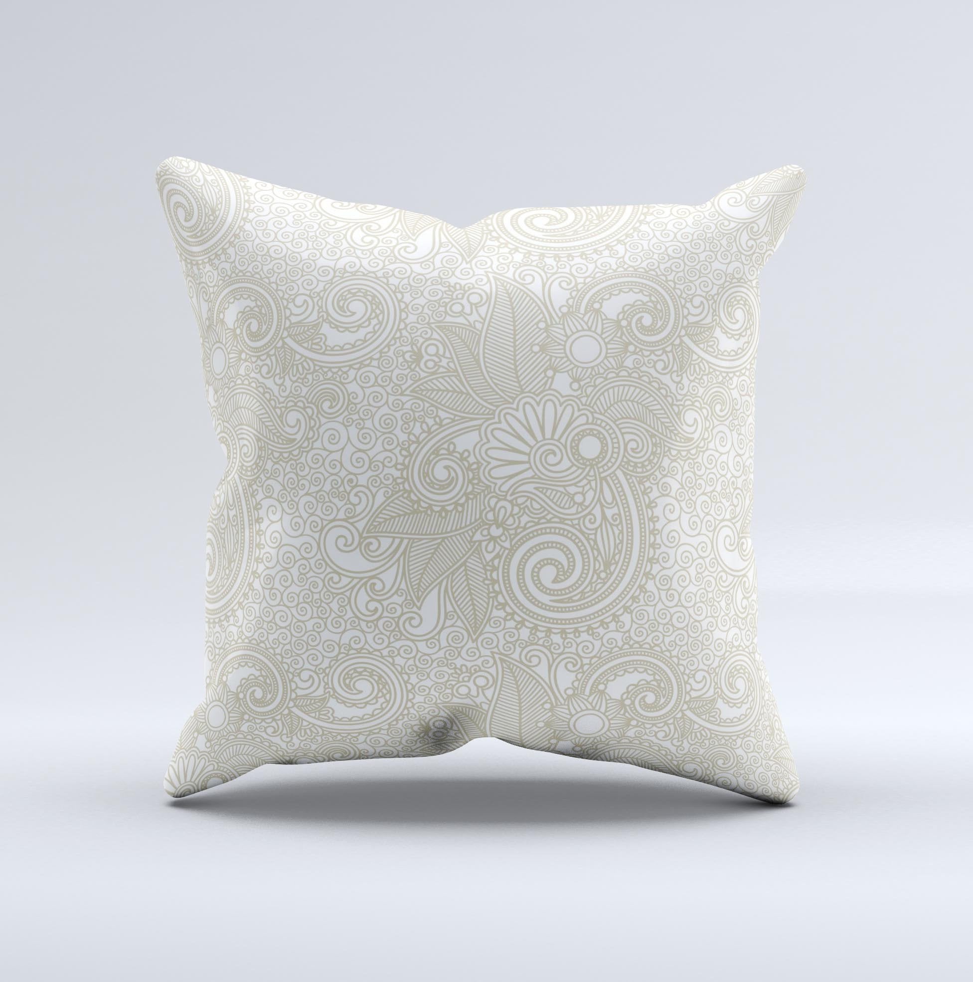 Tan & White Vintage Floral Ink-Fuzed Decorative Throw Pillow – Handmade in Virginia