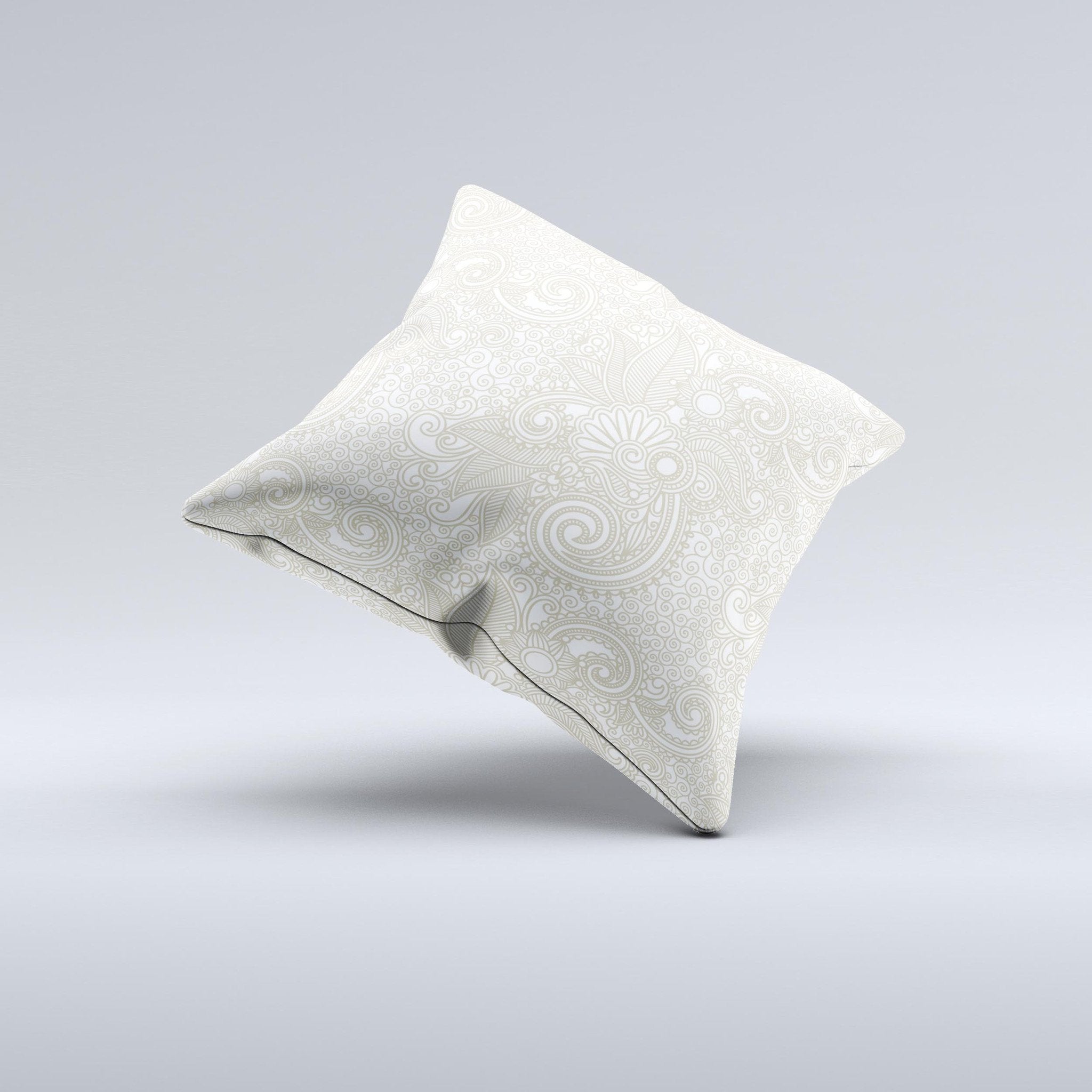 Tan & White Vintage Floral Ink-Fuzed Decorative Throw Pillow – Handmade in Virginia