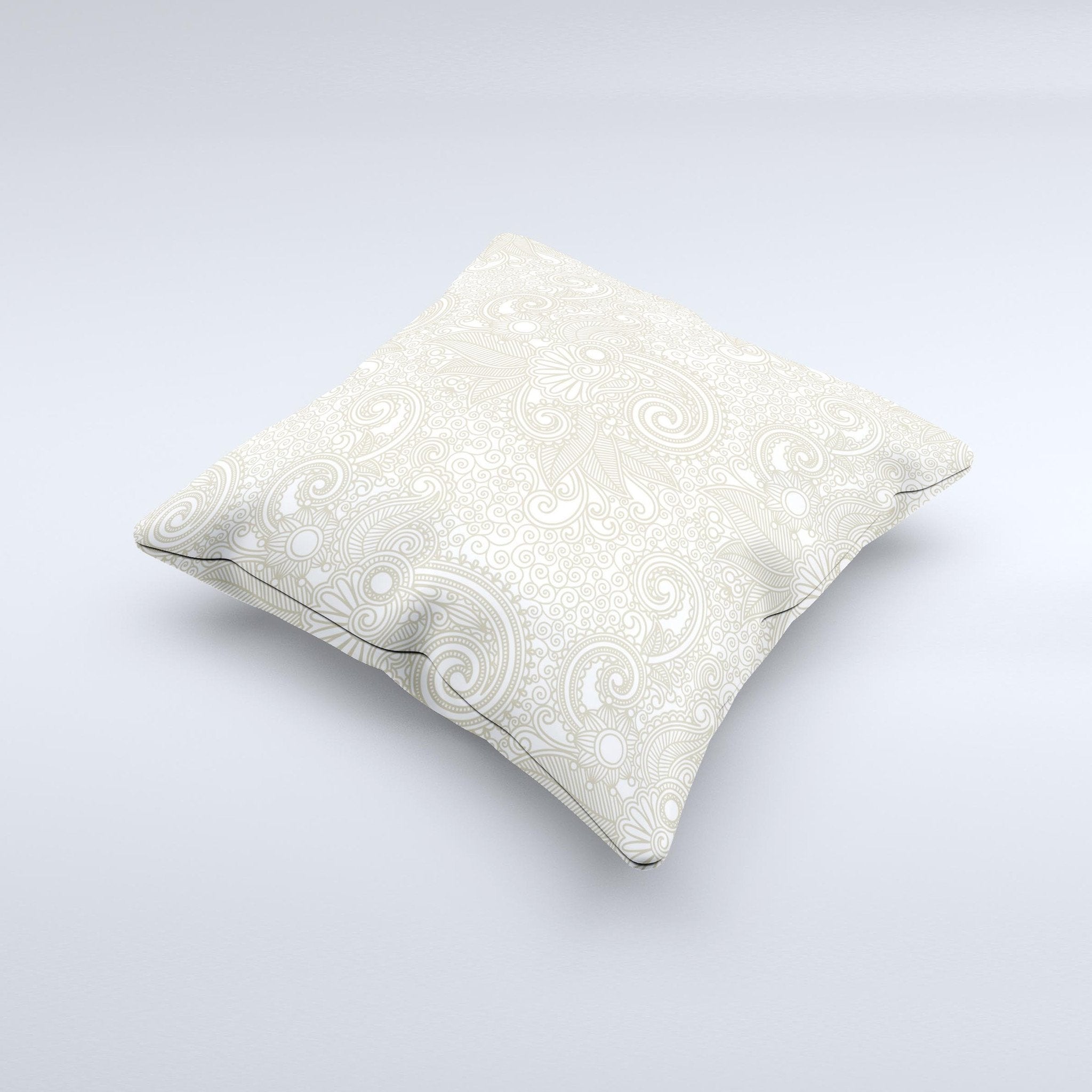 Tan & White Vintage Floral Ink-Fuzed Decorative Throw Pillow – Handmade in Virginia