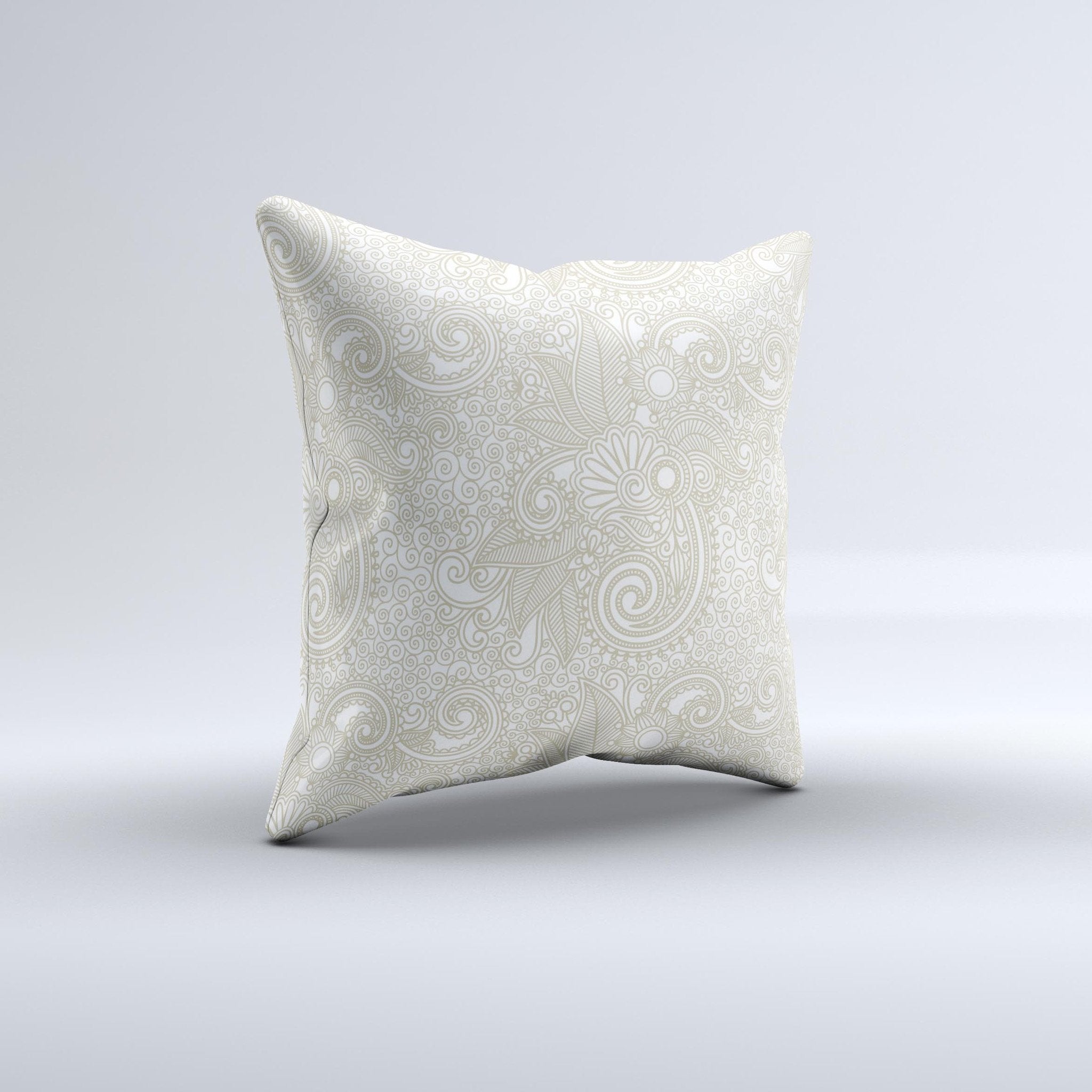 Tan & White Vintage Floral Ink-Fuzed Decorative Throw Pillow – Handmade in Virginia