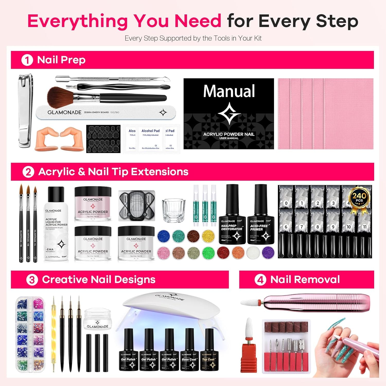Acrylic Nail Kit for Beginners: Prep to Finish Home Practice DIY | Everything You Need for Beautiful First-Set Results, Smooth Application & Salon-Looking Nails