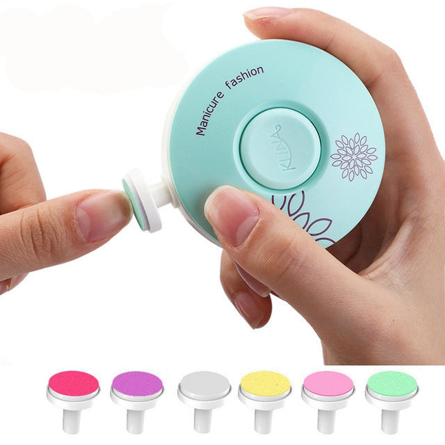 Electric Baby Nail Trimmer – Safe Grinder with 6 Heads, Battery Included, Mint & Rose