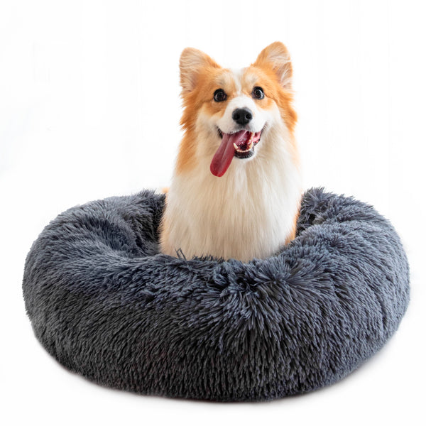 Plush Donut Pet Bed – Anti-Anxiety, Washable, 4 Sizes for Cats & Dogs