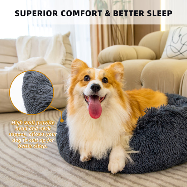 Plush Donut Pet Bed – Anti-Anxiety, Washable, 4 Sizes for Cats & Dogs