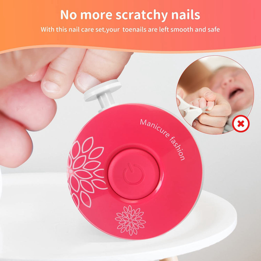 Electric Baby Nail Trimmer – Safe Grinder with 6 Heads, Battery Included, Mint & Rose