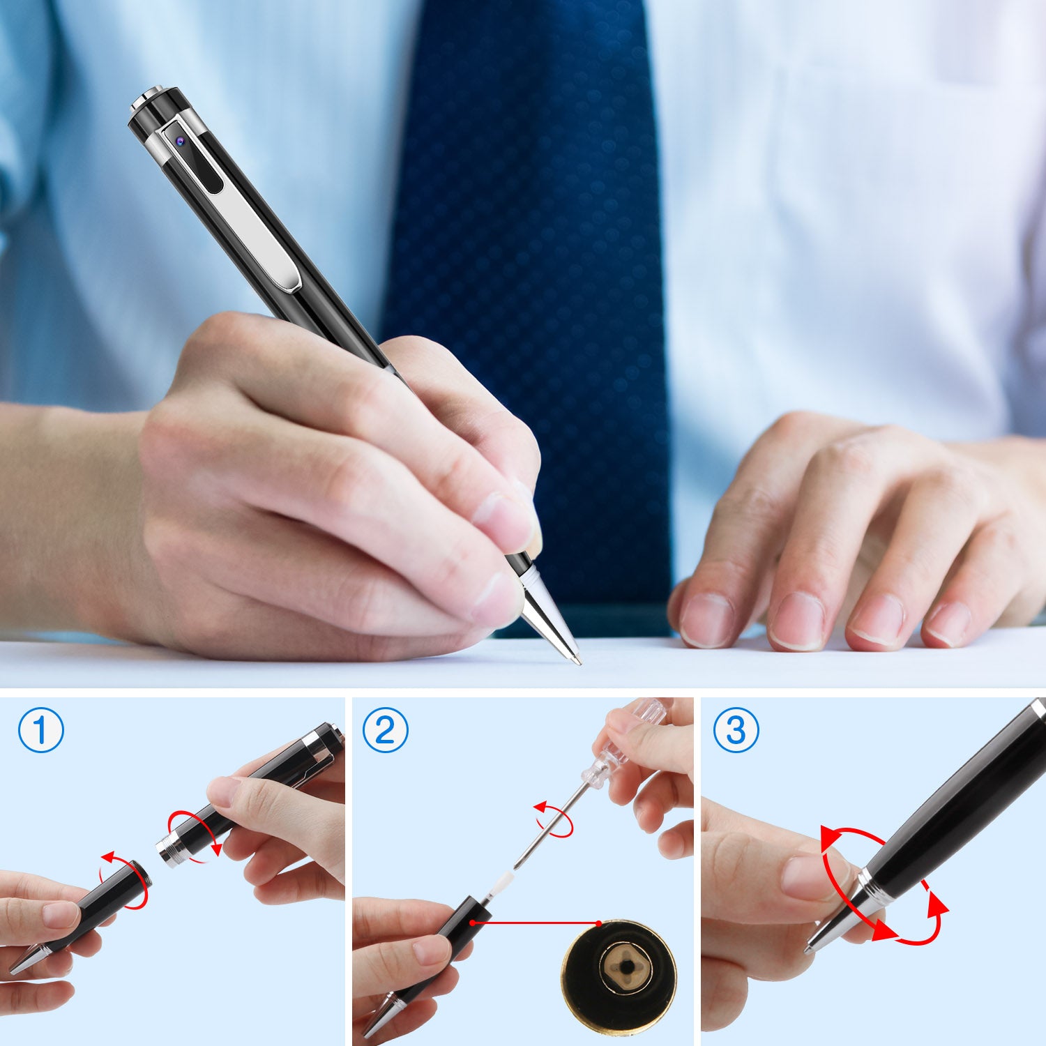 1080P HD Camera Pen – Discreet Recording, AVI Format, USB, 5 Ink Refills Included