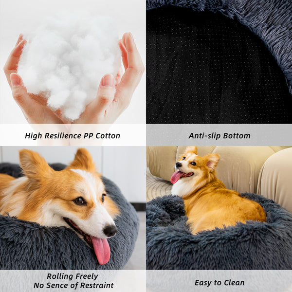 Plush Donut Pet Bed – Anti-Anxiety, Washable, 4 Sizes for Cats & Dogs