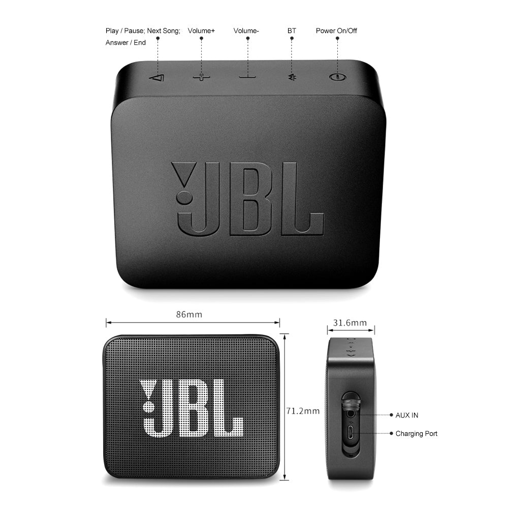 JBL GO 2 Wireless Bluetooth Speaker – IPX7 Waterproof, Built-In Mic, 5-Hour Battery