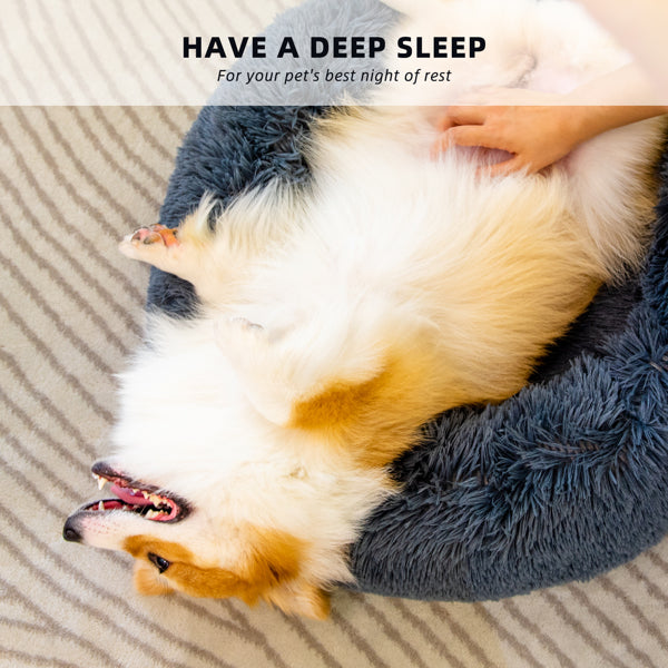 Plush Donut Pet Bed – Anti-Anxiety, Washable, 4 Sizes for Cats & Dogs