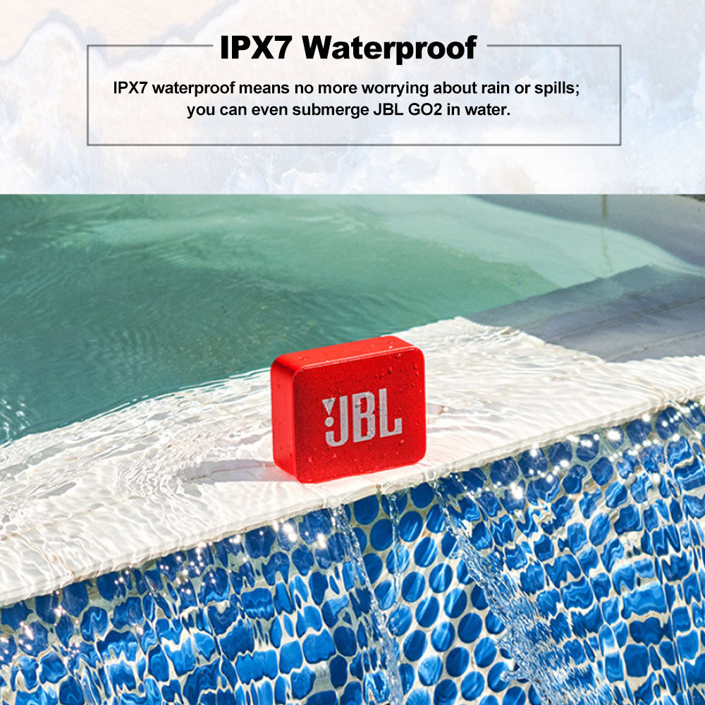 JBL GO 2 Wireless Bluetooth Speaker – IPX7 Waterproof, Built-In Mic, 5-Hour Battery