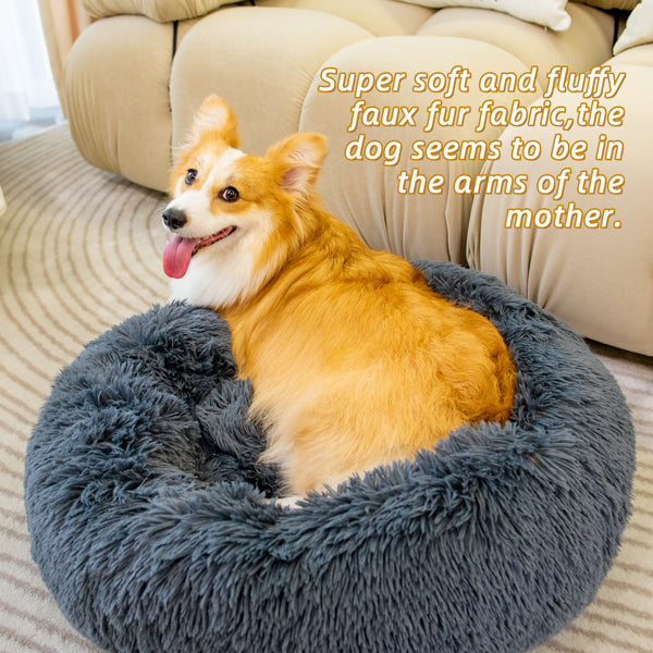 Plush Donut Pet Bed – Anti-Anxiety, Washable, 4 Sizes for Cats & Dogs