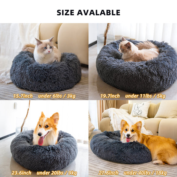 Plush Donut Pet Bed – Anti-Anxiety, Washable, 4 Sizes for Cats & Dogs