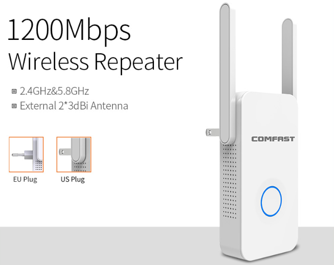 1200Mbps WiFi Extender & Repeater – Dual Band, 3 Modes, Smart LED Signal Guide