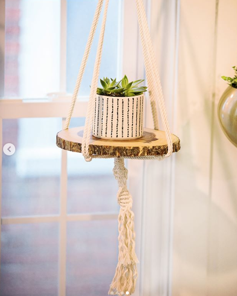Macrame Plant Hanger with 12" Wood Tray – Handcrafted, 100% Ecru Cotton