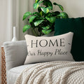 "Home is Our Happy Place" Decorative Lumbar Throw Pillow – Beige & Black