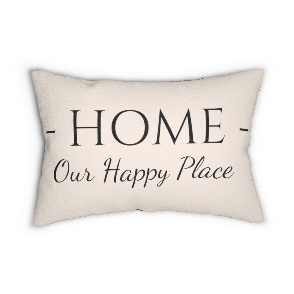 "Home is Our Happy Place" Decorative Lumbar Throw Pillow – Beige & Black