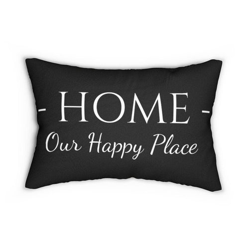 "Home is Our Happy Place" Decorative Lumbar Throw Pillow – Beige & Black