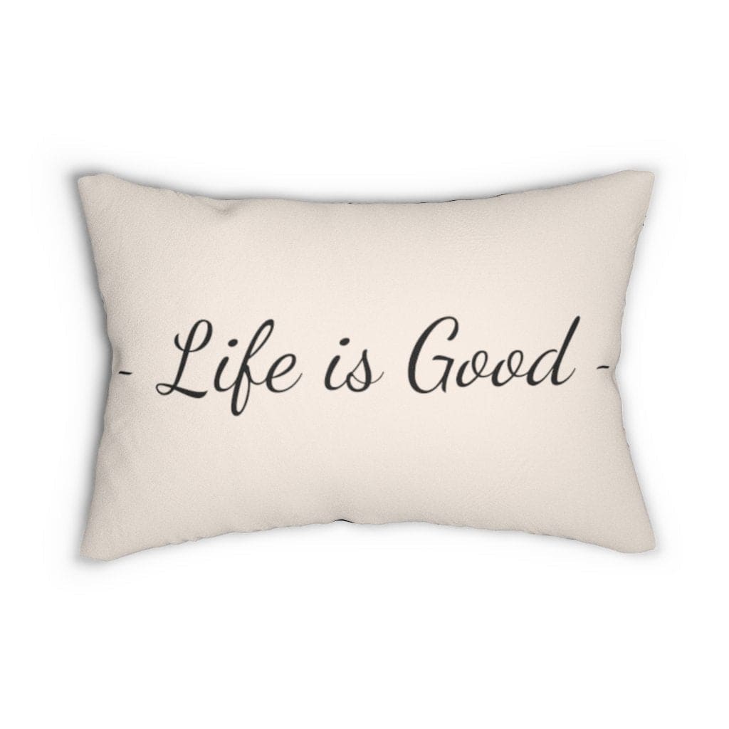 "Life is Good" Decorative Lumbar Throw Pillow – Beige & Black, Double-Sided Print