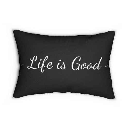 "Life is Good" Decorative Lumbar Throw Pillow – Beige & Black, Double-Sided Print