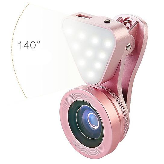 Glow Face 3-in-1 Clip-On Phone Lens & LED Fill Light – Wide Angle, Macro, Selfie Ring