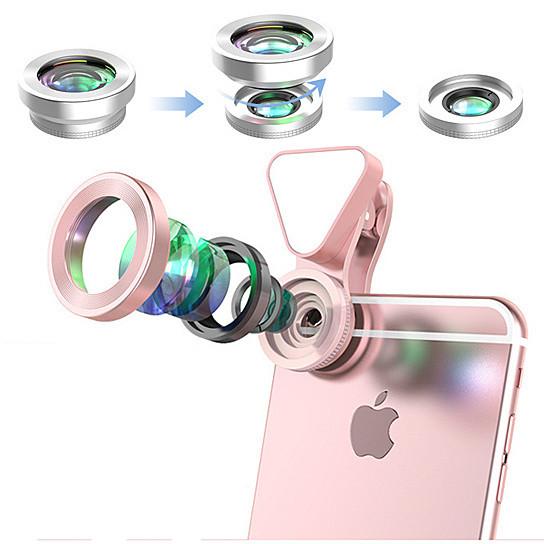 Glow Face 3-in-1 Clip-On Phone Lens & LED Fill Light – Wide Angle, Macro, Selfie Ring
