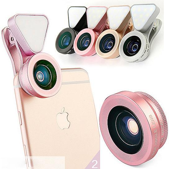 Glow Face 3-in-1 Clip-On Phone Lens & LED Fill Light – Wide Angle, Macro, Selfie Ring
