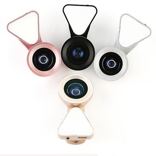 Glow Face 3-in-1 Clip-On Phone Lens & LED Fill Light – Wide Angle, Macro, Selfie Ring