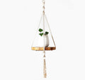 Macrame Plant Hanger with 12" Wood Tray – Handcrafted, 100% Ecru Cotton