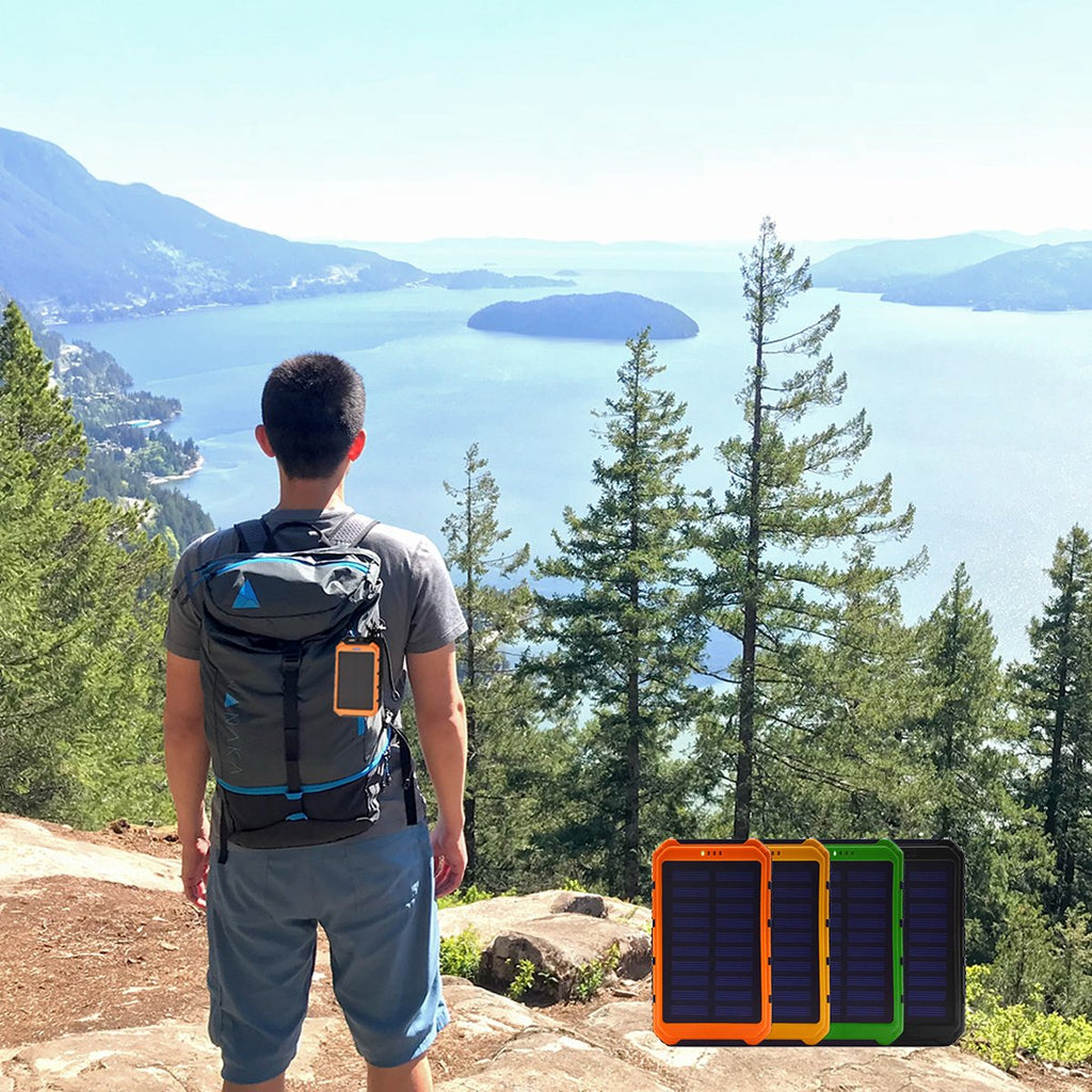 Solar Power Bank – 6000mAh, Dual USB, Built-In Flashlight, Water-Resistant