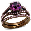 Stainless Steel Ring – IP Coffee Finish with Amethyst Crystal – TK2745