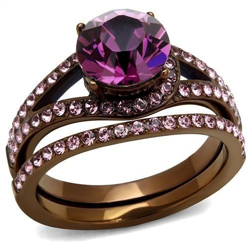 Stainless Steel Ring – IP Coffee Finish with Amethyst Crystal – TK2745