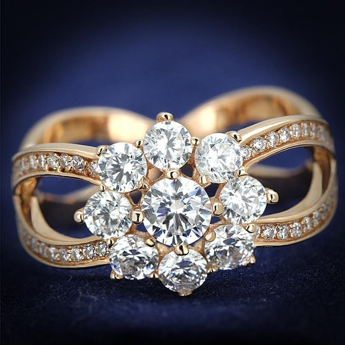 925 Sterling Silver Ring – Rose Gold Finish with Clear AAA CZ – TS586